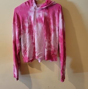 Size large pink tie dye crop top hoodie